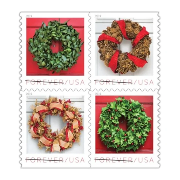 discount USPS holiday wreath postage stamp cheap forever stamps in bulk for sale