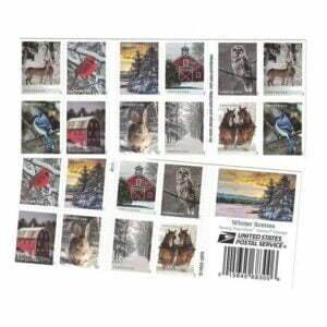 sheet of discount USPS Winter Scenes postage stamps cheap forever stamp in bulk on sale for Xmas